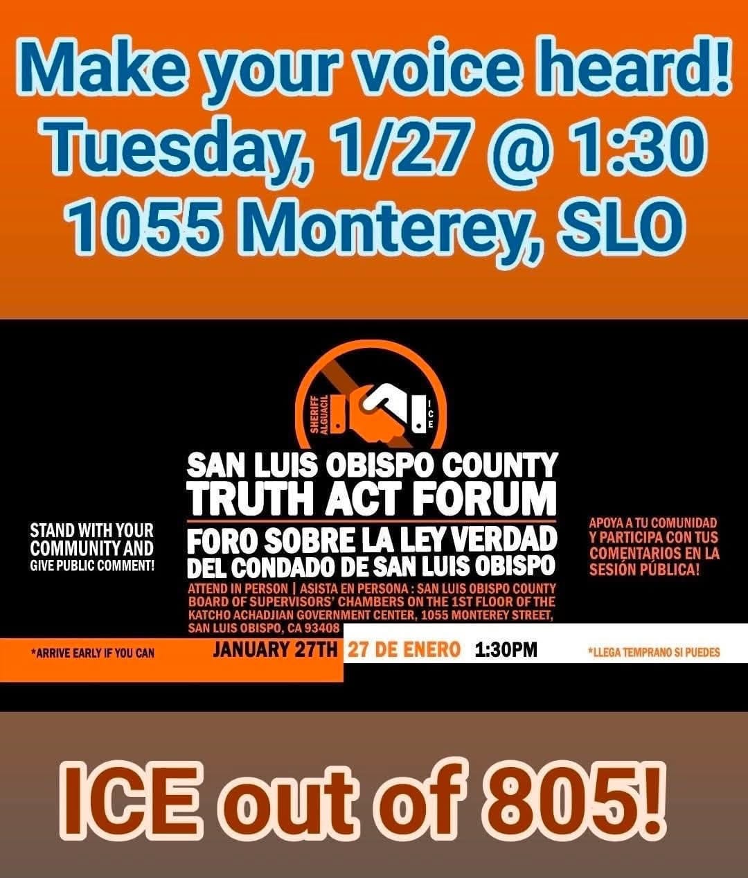 Jan 27 ICE Meeting at SLO County Board of Supervisors