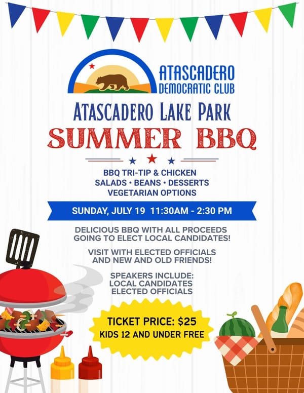 The Atascadero Democratic Club's Summer BBQ is this Sunday!