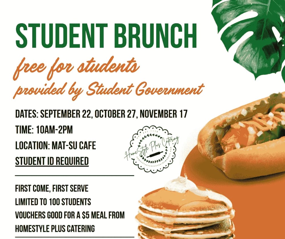 A flyer showing several foods and announcing student brunches.