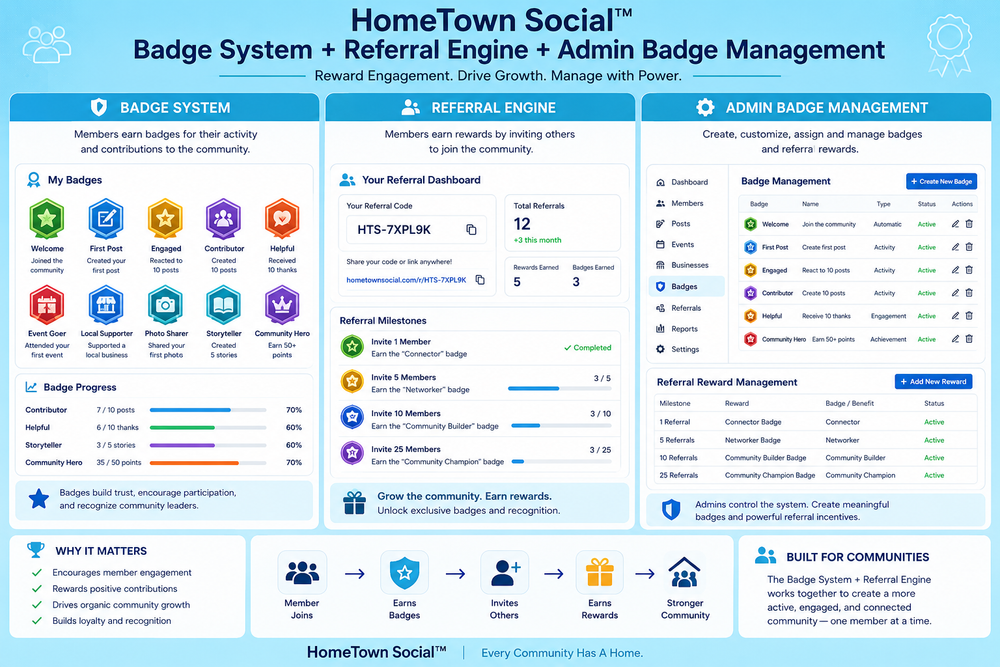 Badge System + Referral Engine + Admin Badge Management