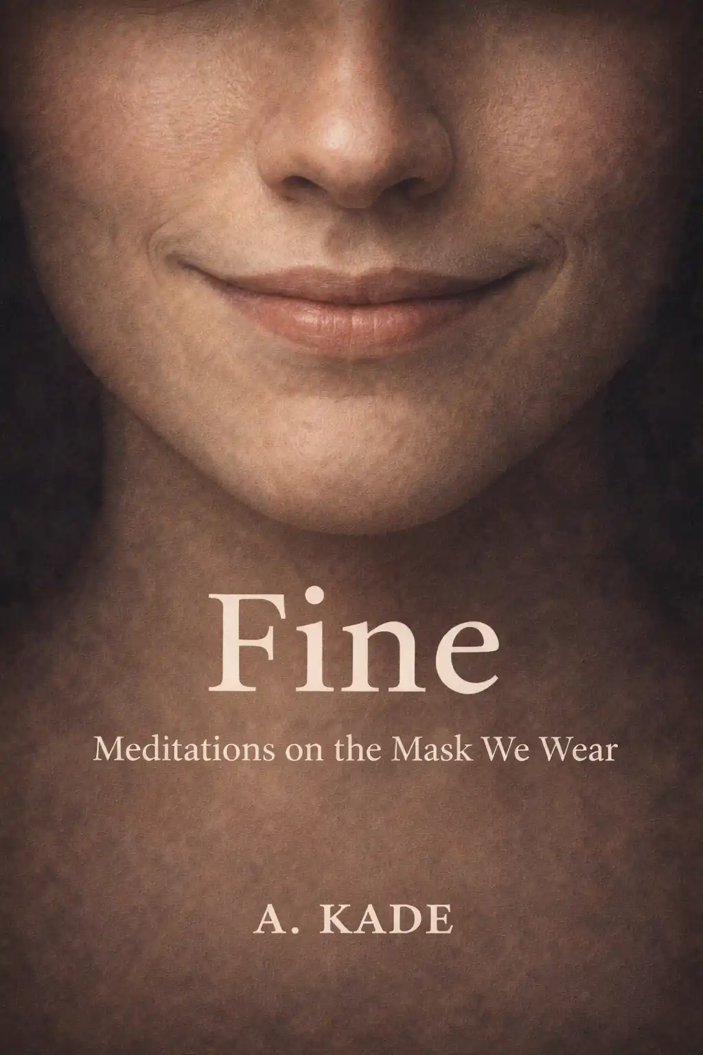 Close-up of lower face with slight smile. Book cover for Fine by A. Kade