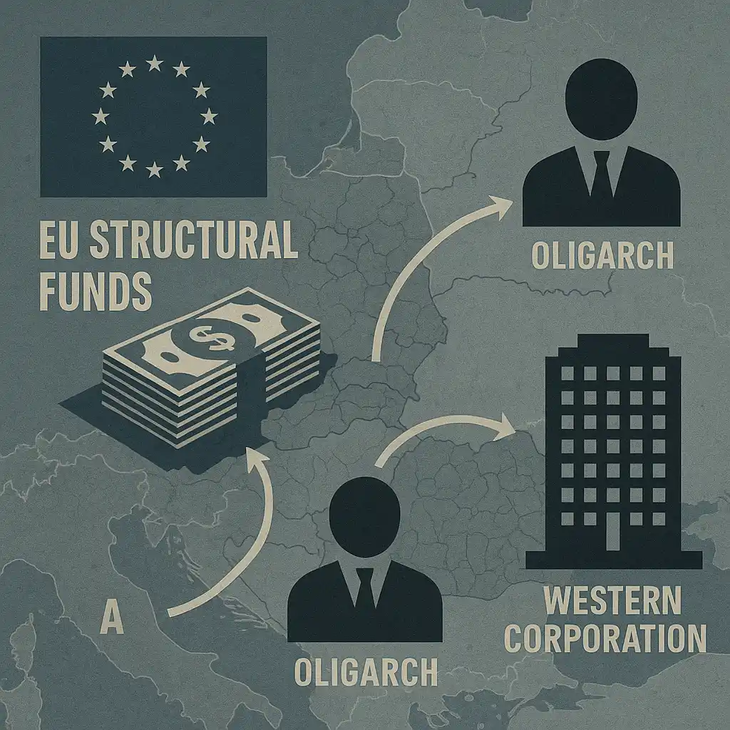European Union structural funds corruption in Eastern Europe showing Brussels money flow to oligarchs and Western corporations