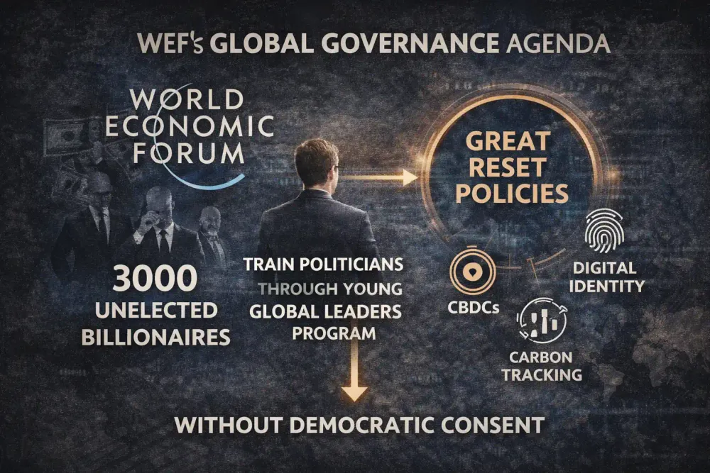 Infographic exposing World Economic Forum's global governance 