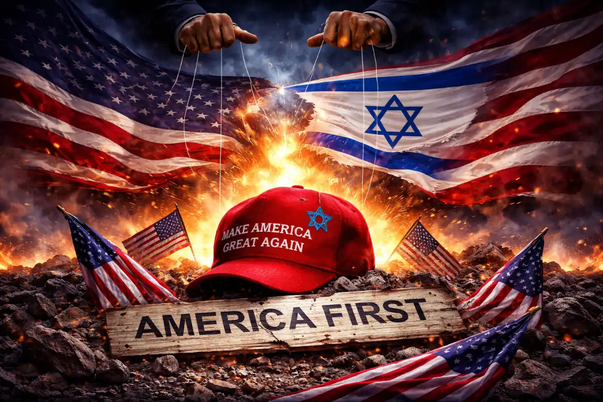 A visual representation of the MAGA contradiction: "America First" subordinated to Israeli interests.