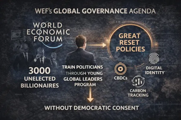 Infographic exposing World Economic Forum's global governance 
