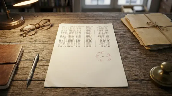 A government financial filing, columns of transaction data fading into blank paper, marked with a faded official stamp.