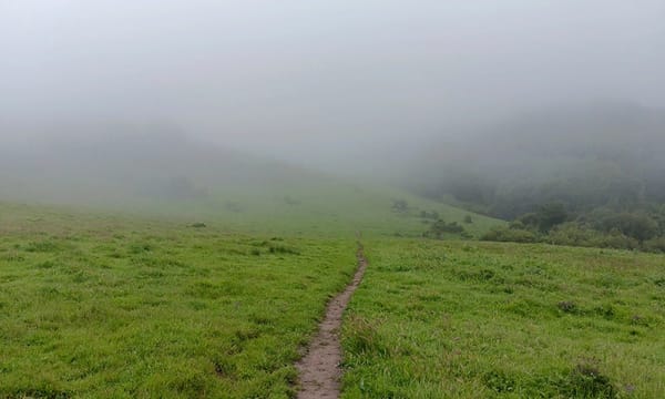 single track vanishing into low fog covered hills