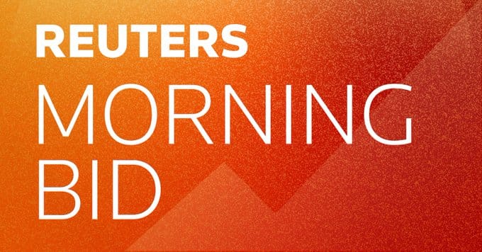 Reuters Morning Bid title text in white on an orange-to-red gradient background.