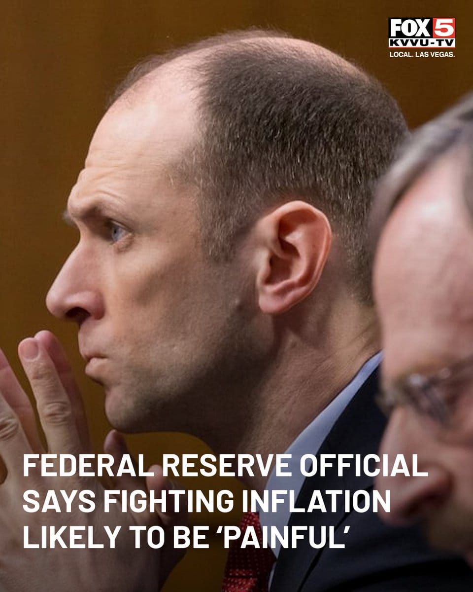 Profile photo of a balding man in a dark suit and red tie, hands raised near his face, with FOX 5 logo and inflation headline overlay.