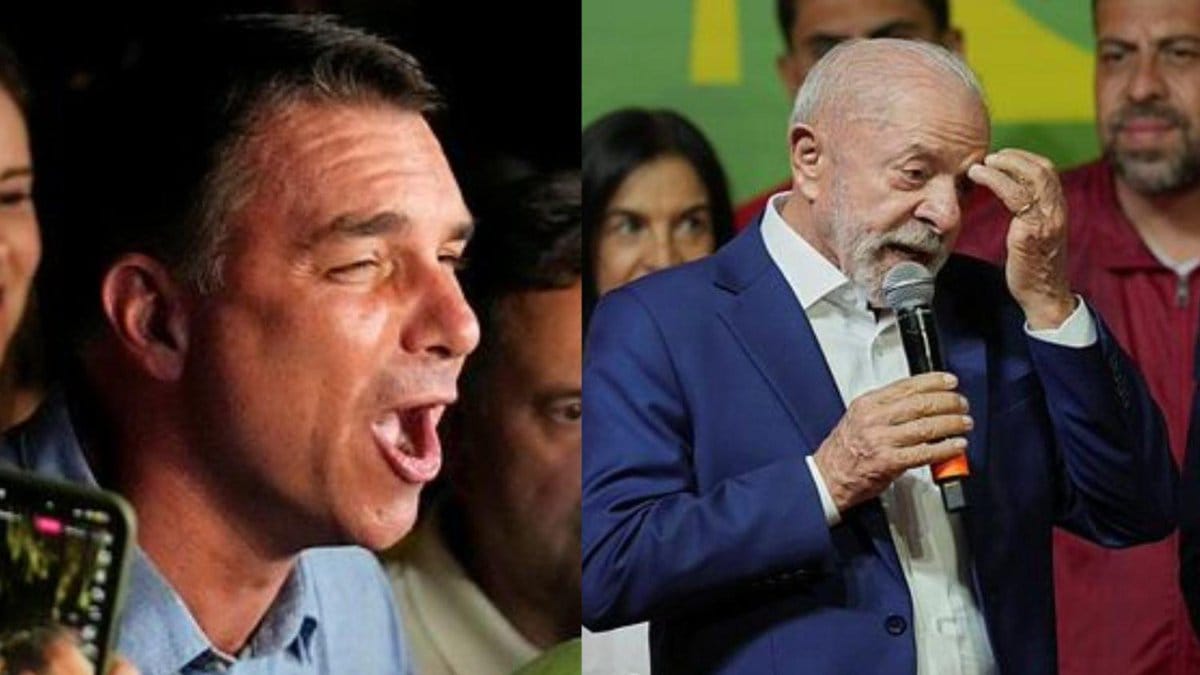 Split photo: a man speaking on the left; Lula da Silva in a blue suit holding a microphone on the right.