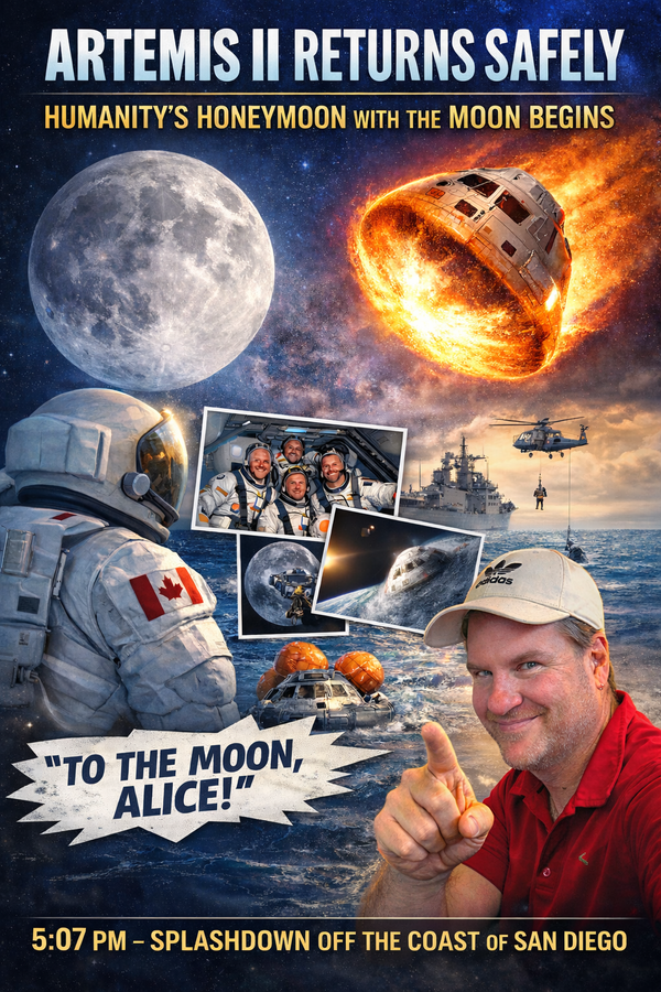 Artemis II Orion spacecraft reentry and Pacific splashdown near San Diego at 5:07 p.m. PDT, with astronauts and recovery team marking NASA’s first crewed lunar mission since Apollo