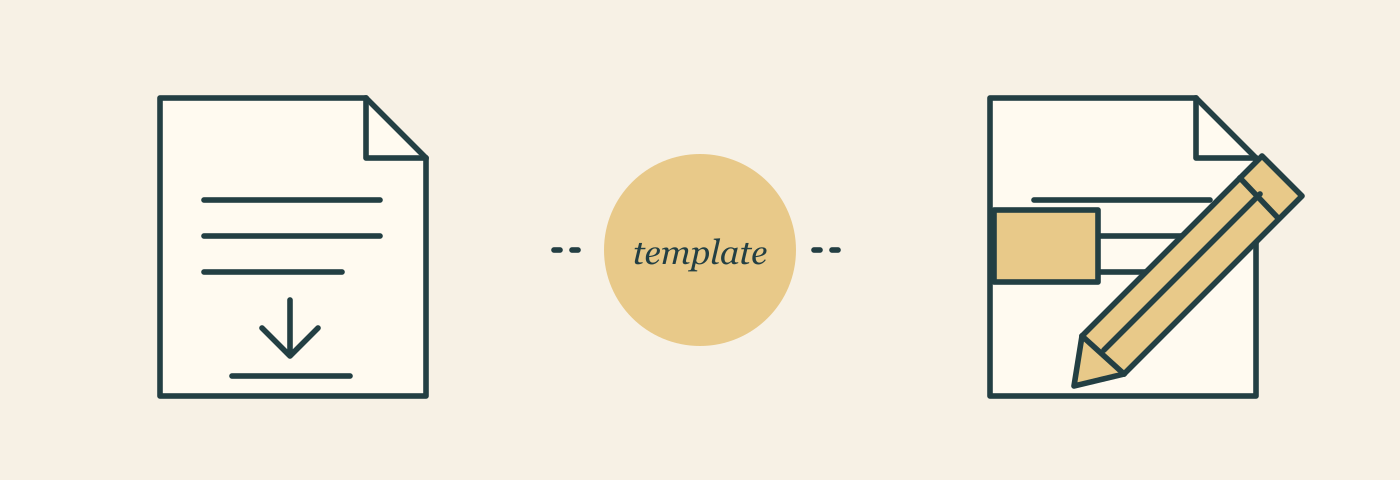 A plain page offered as a download beside a page being reshaped by a designer’s pencil.